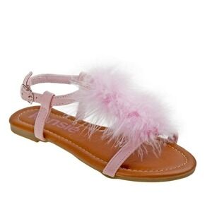 Kensie Girls Pink Faux Fur Feather Sandals Size 13 Little Kid Party
